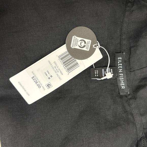Eileen Fisher Black Organic Handkerchief Linen High Collar Jacket Sz Medium NWT - Picture 8 of 9